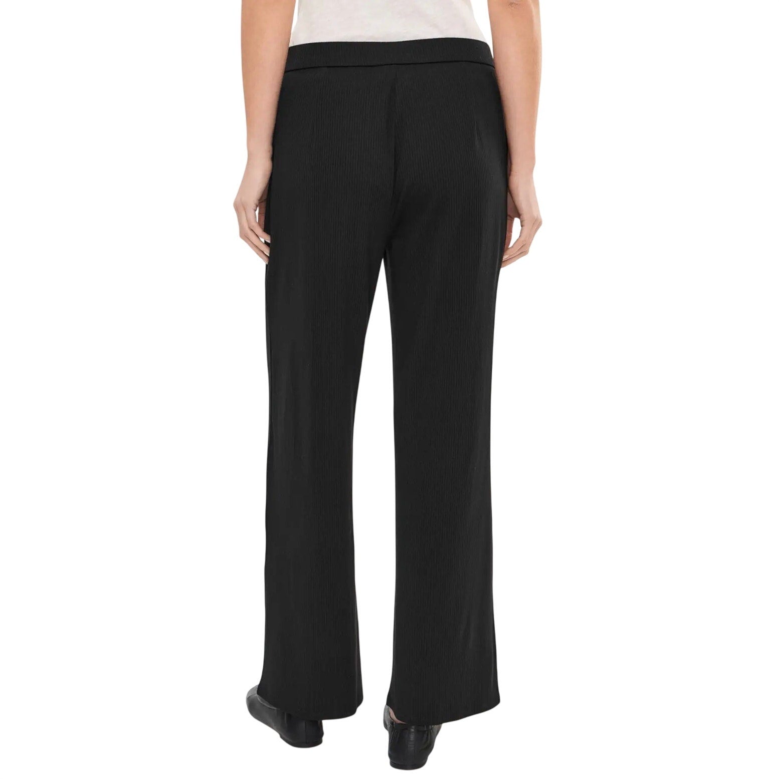 EILEEN FISHER Womens Wide-Leg Pants Medium Black Pull-On Texture Stretch Rib NWT