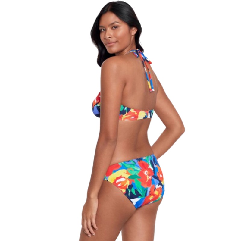 LAUREN RALPH LAUREN Floral V Wire Bandeau Bikini Top SZ 14 Red Blue Abstract NWT