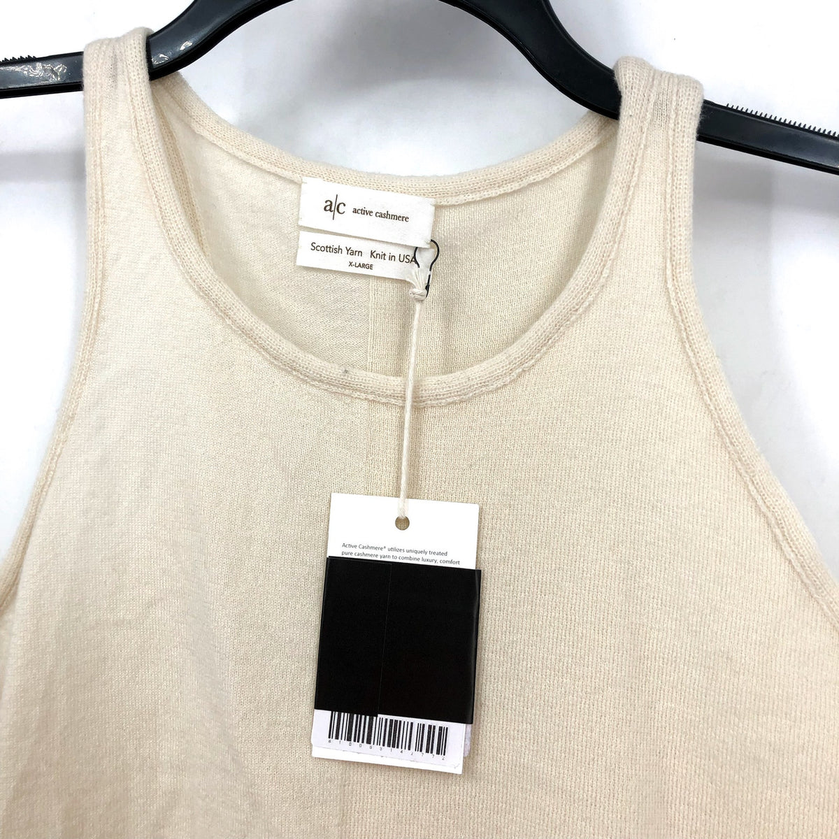 ACTIVE CASHMERE Women's Cashmere Crop Tank Top XL Cream Racerback NWT