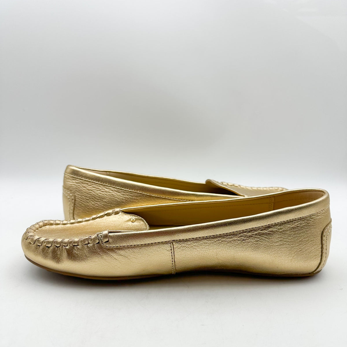 MICHAEL KORS Womens Eve Loafers Size 10 Metallic Gold Leather Slip-On NWOB