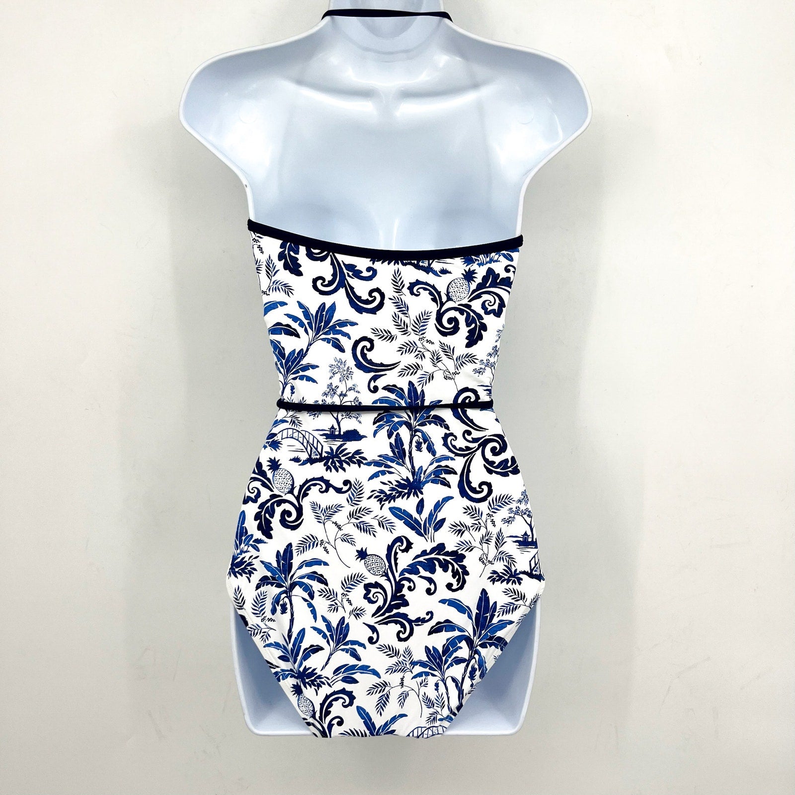 TOMMY BAHAMA Terrazzo Tile Bandeau One Piece Swimsuit Size 4 Blue Floral NWT