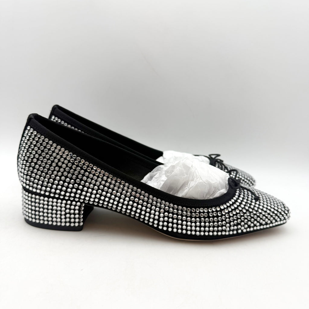 Veronica Beard Women Cecile Ballet Pump US 7.5 Silver Black Suede Rhinestone NIB