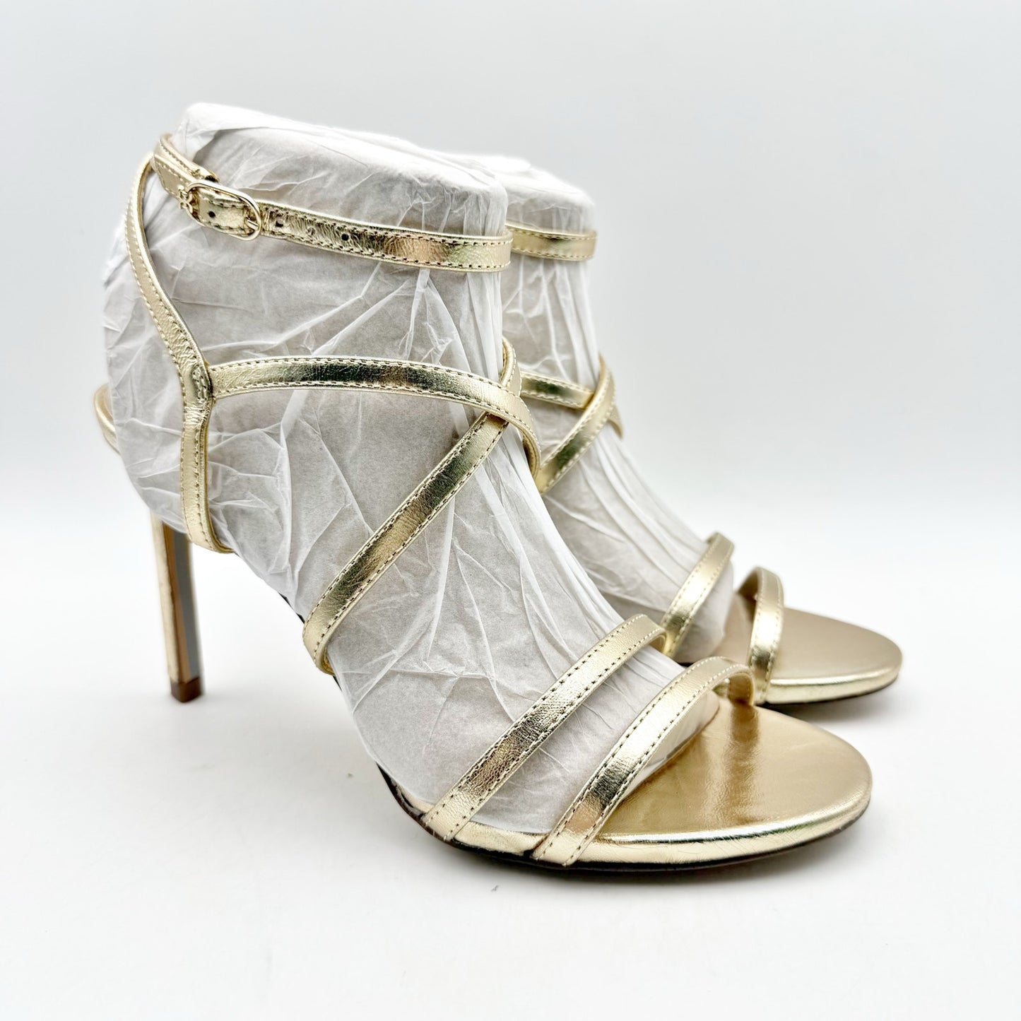 Sam Edelman Womens Delanie Heeled Sandal US 6 M EU 36 Gold Leather Strappy NIB