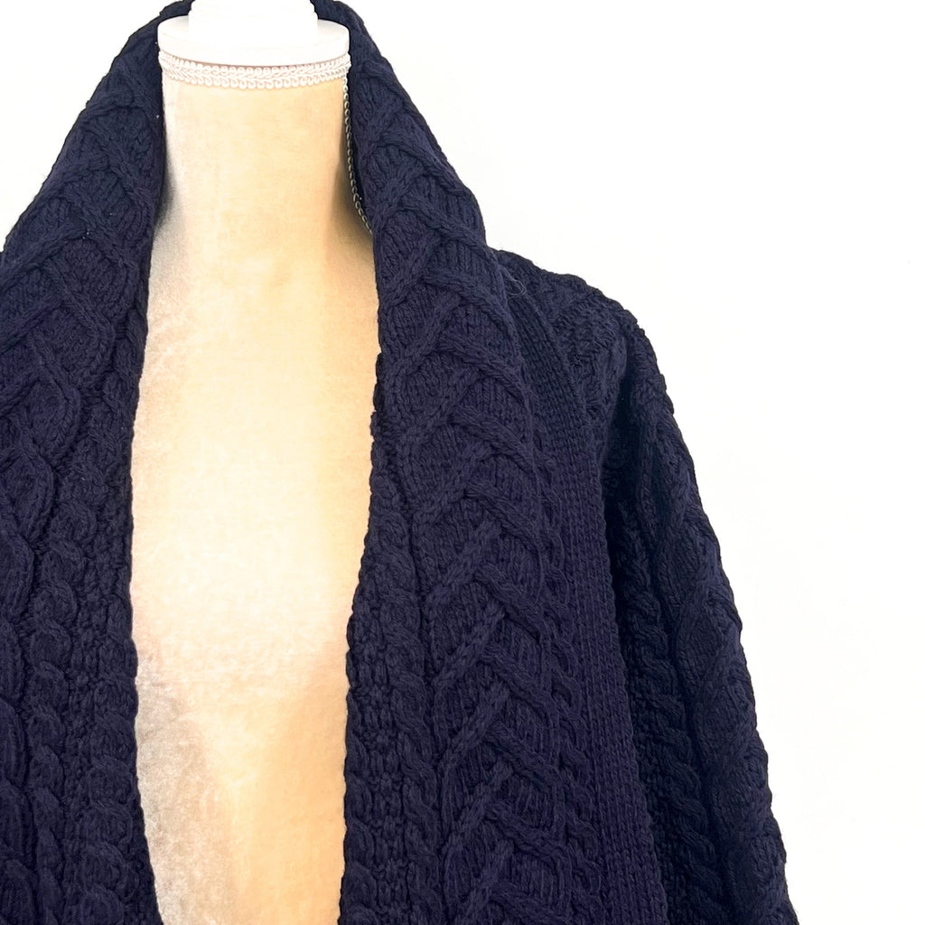 ARAN CRAFTS Women's Waterfall Shawl Cardigan XL Navy Blue Merino Wool NWOT