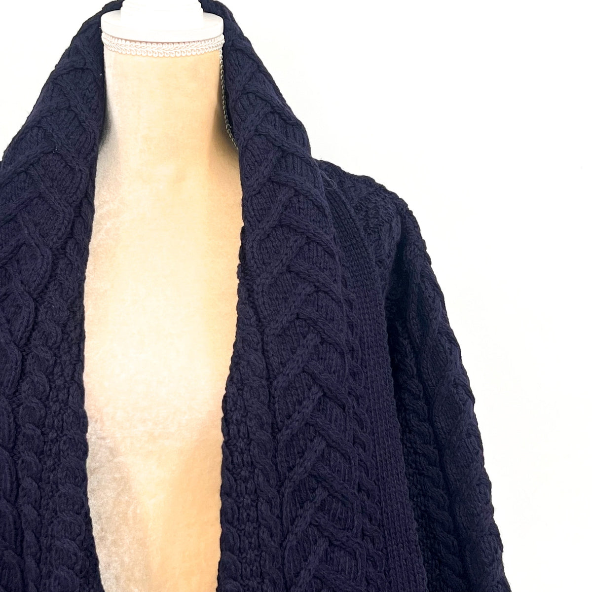 ARAN CRAFTS Women's Waterfall Shawl Cardigan XL Navy Blue Merino Wool NWOT