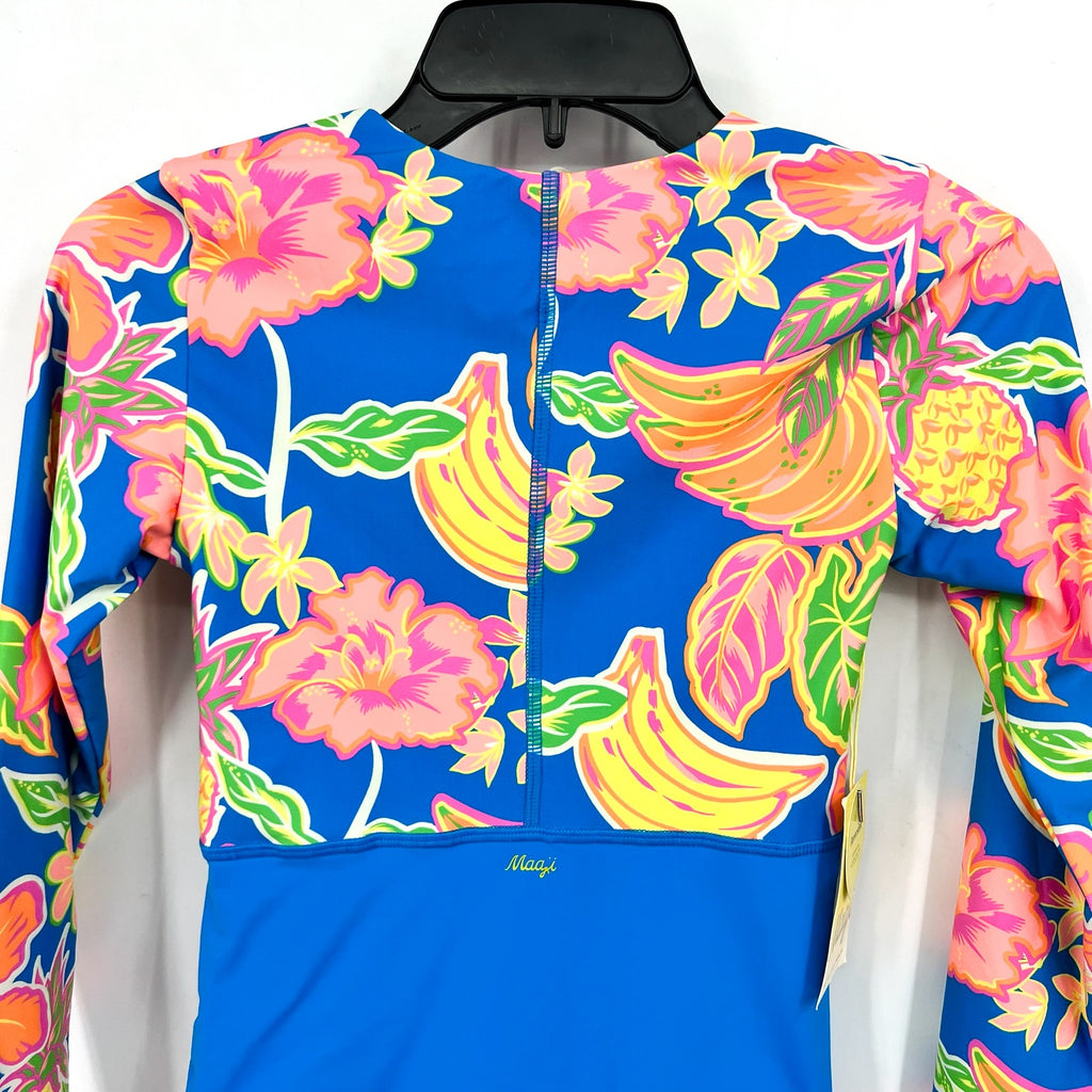 MAAJI Girl Miku One Piece Swimsuit Size 12 Blue Pink Fruit Punch Long Sleeve NWT