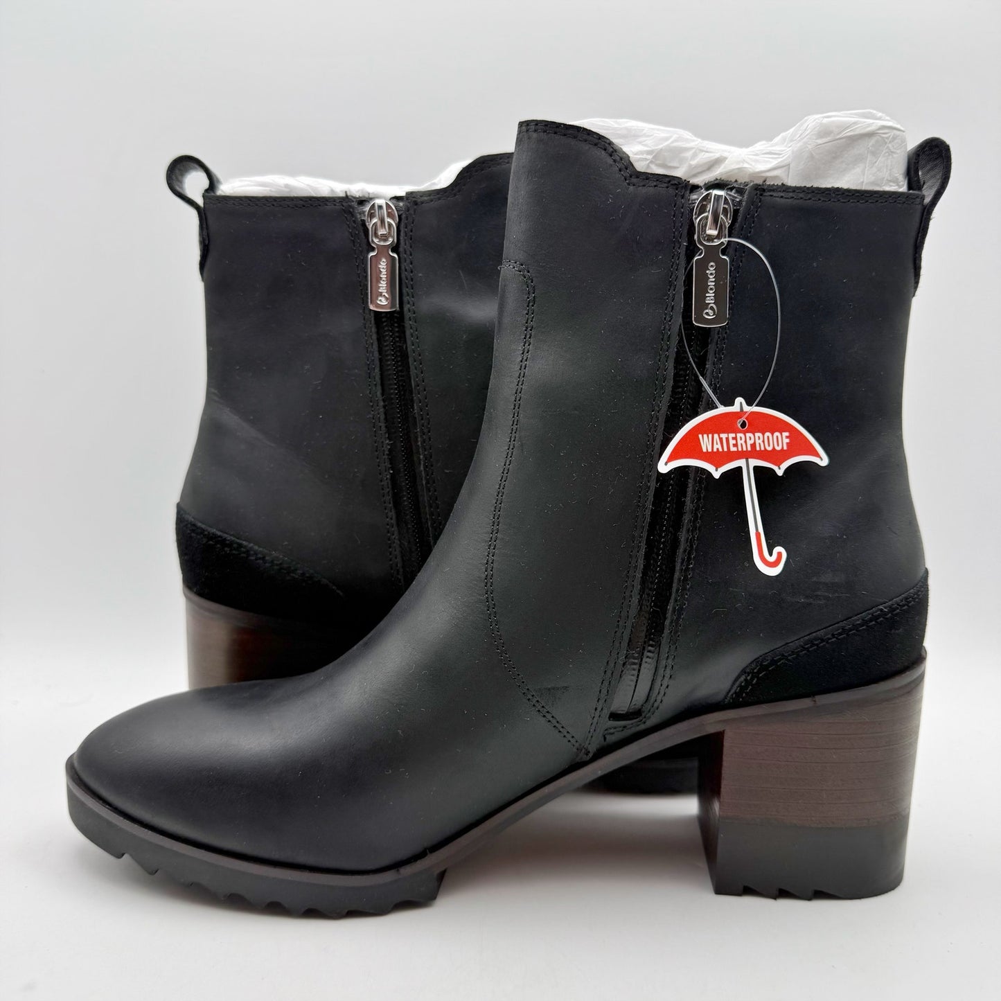 Blondo Womens Rai Ankle Boots US 8.5 M Black Leather Waterproof NIB