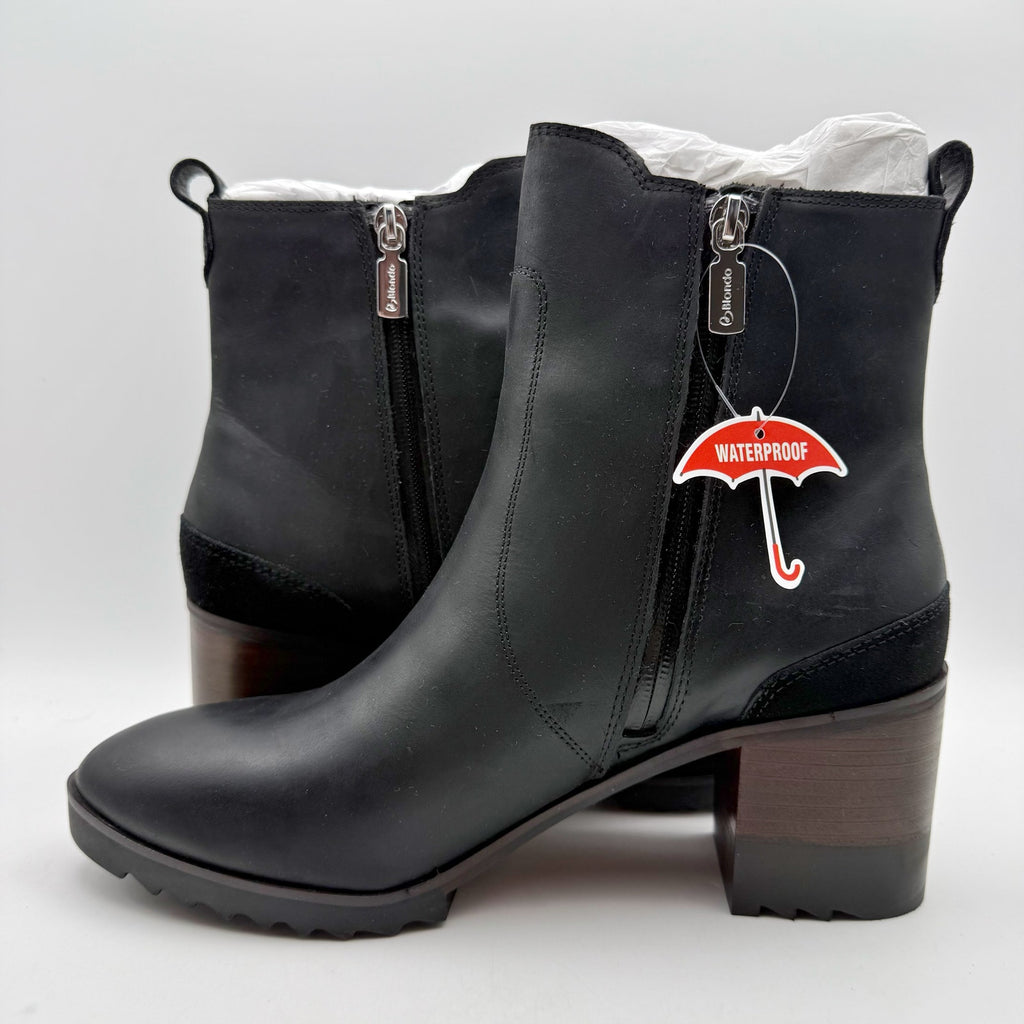 Blondo Womens Rai Ankle Boots Size 8.5 M Black Leather Waterproof NIB