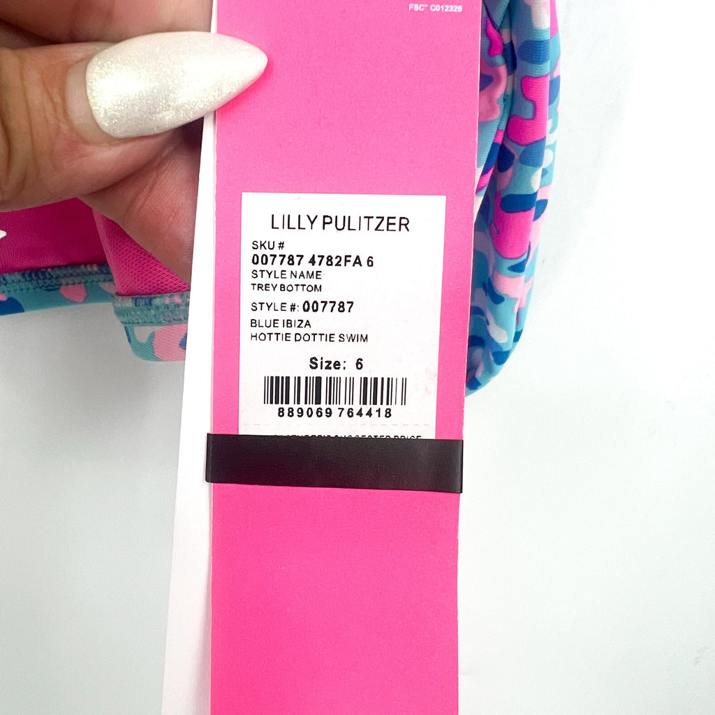 LILLY PULITZER Trey Bikini Bottoms Size 6 Blue Ibiza Hottie Dottie Swim NWT