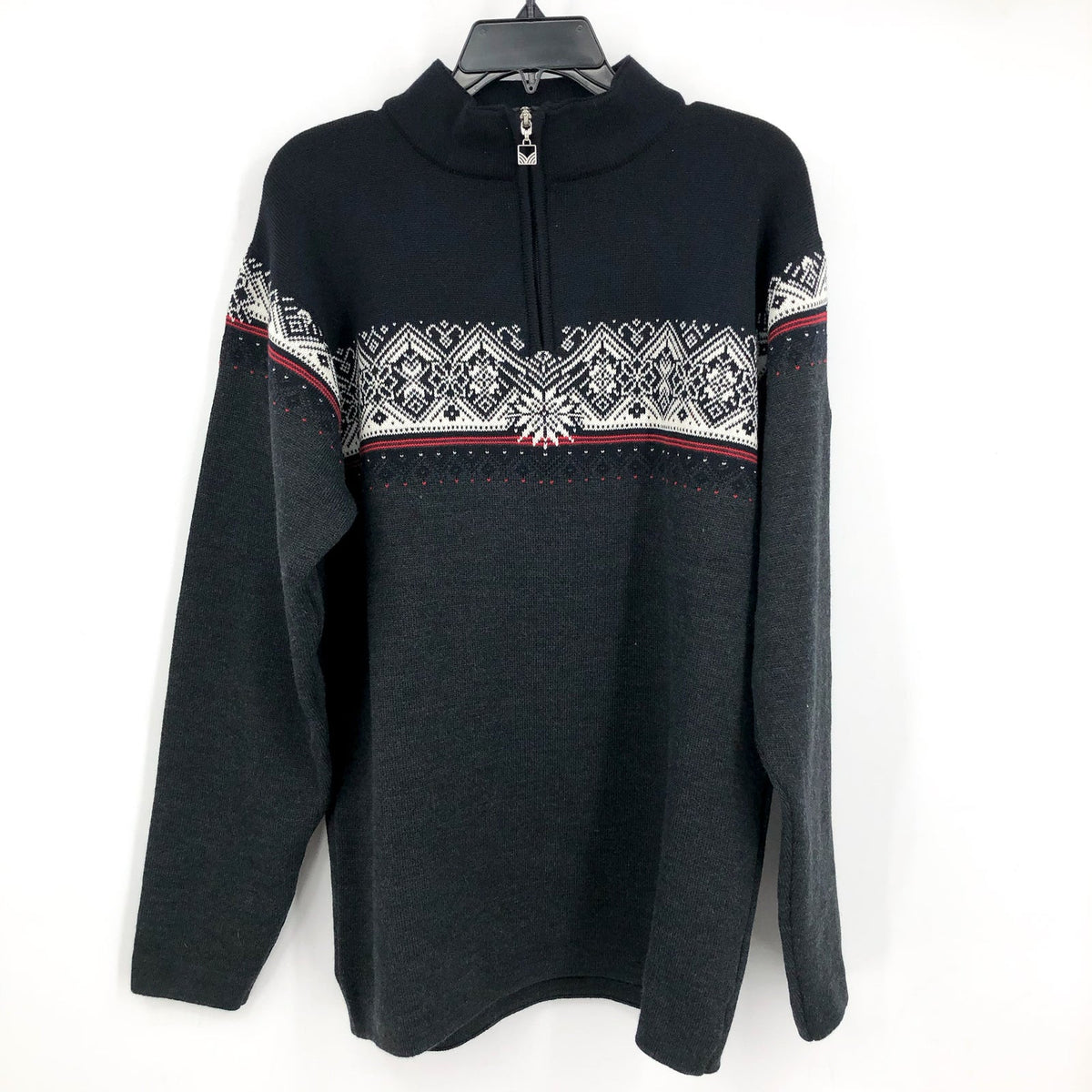 DALE OF NORWAY Moritz Merino Wool Sweater Large Black Raspberry NWT