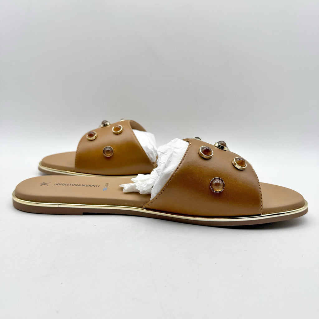 Johnston & Murphy Womens Shayla Slide Sandal US 10 M Tan Leather Embellished NIB