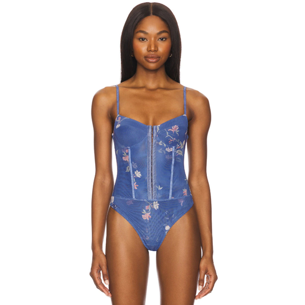 FREE PEOPLE X INTIMATELY FP Night Rhythm Bodysuit Small Blue Floral Corset NWT