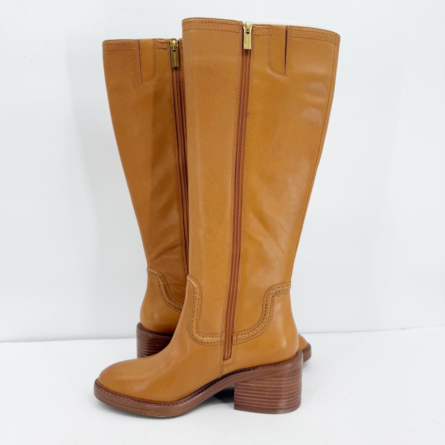 Vince Camuto Womens Vuliann Tall Heeled Boots US 5 M Brown Burnished Leather NIB