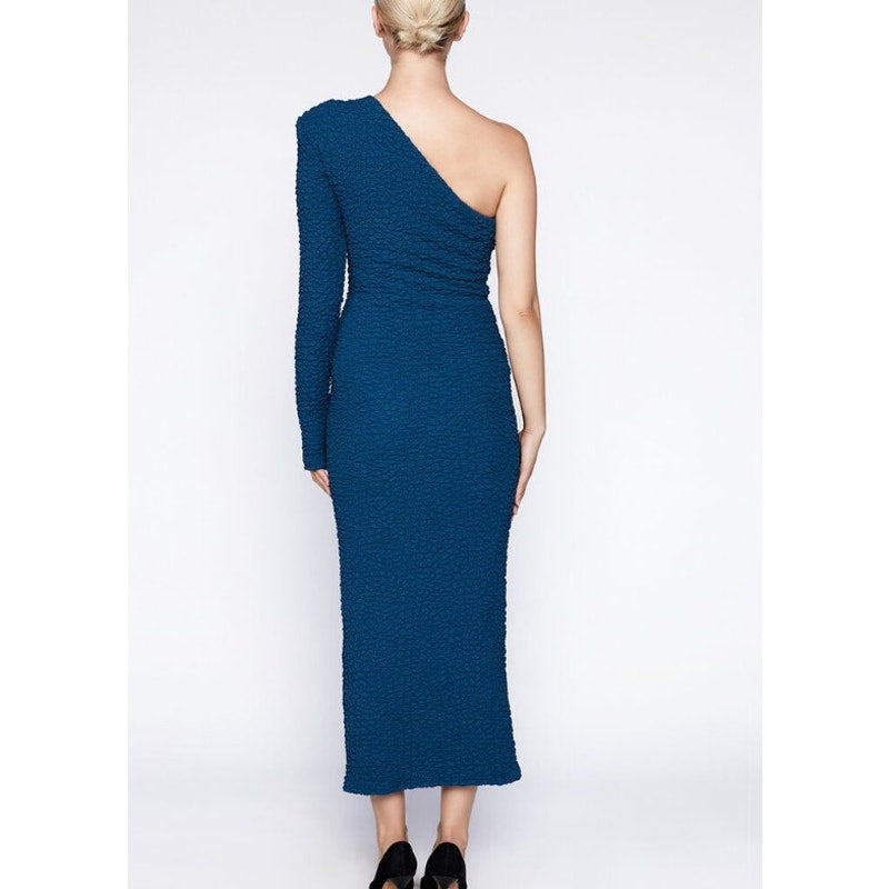 BARDOT Women's Crinkle One Shoulder Dress Size 4 Teal Blue Stretch Lined NWT
