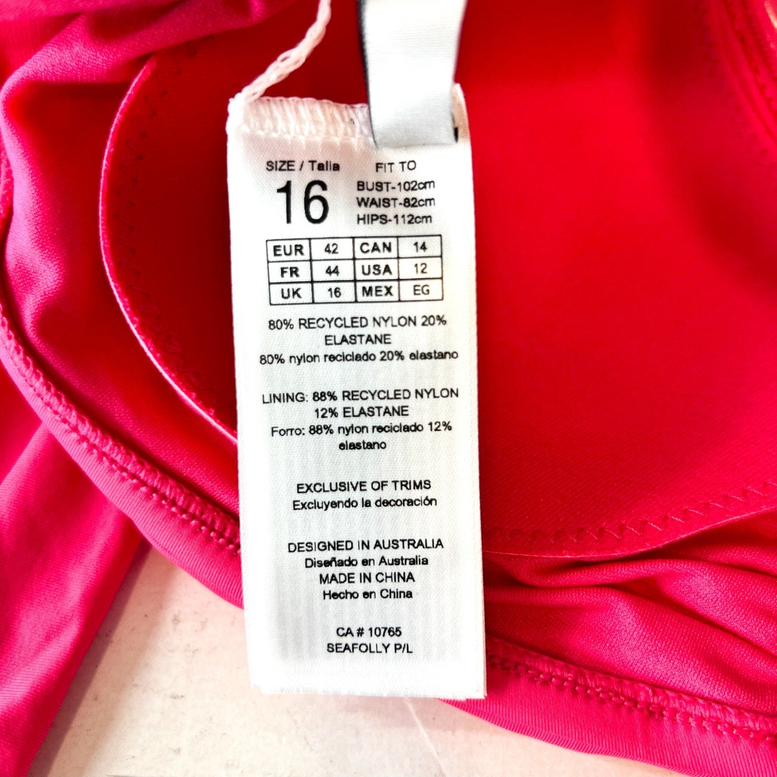 SEAFOLLY Women's Halter Bandeau Bikini Top Size 12 Pink Raspberry Adjustable NWT