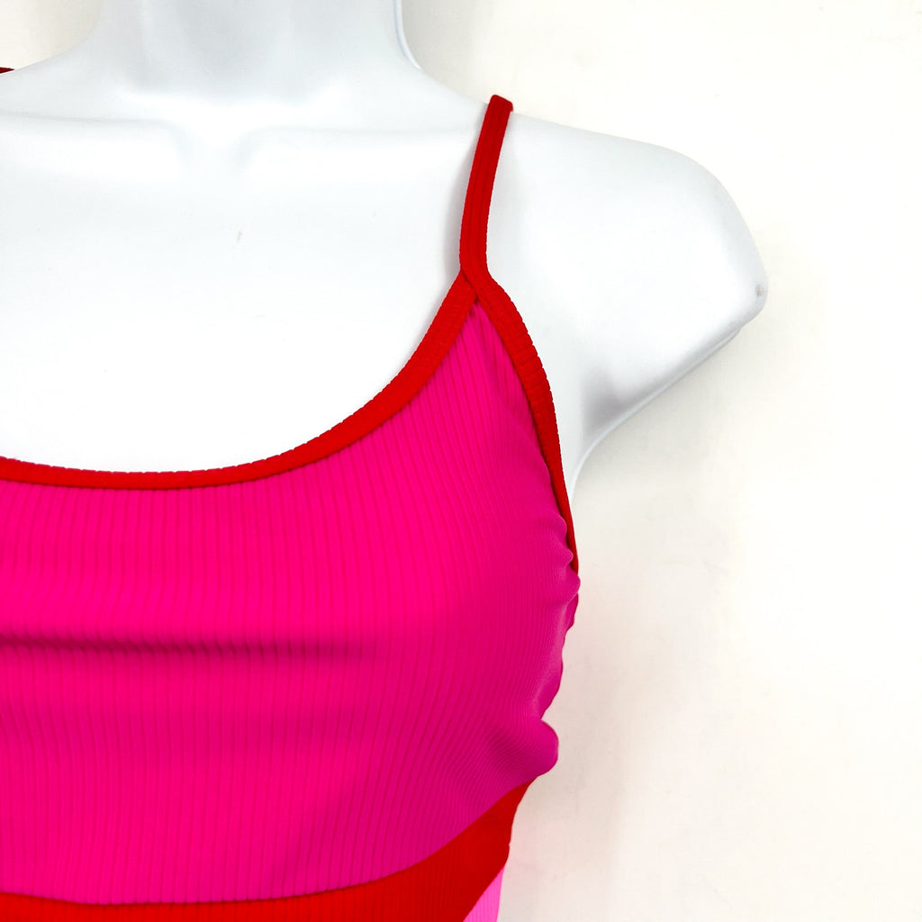 BEACH RIOT Women's Eva Colorblock Bikini Top Large Fuchsia Red Neon Pink NWT
