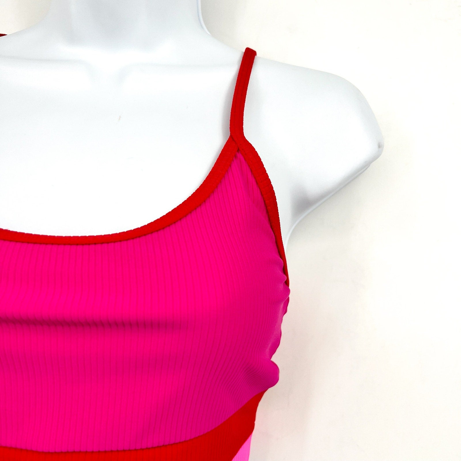 BEACH RIOT Women's Eva Colorblock Bikini Top Large Fuchsia Red Neon Pink NWT