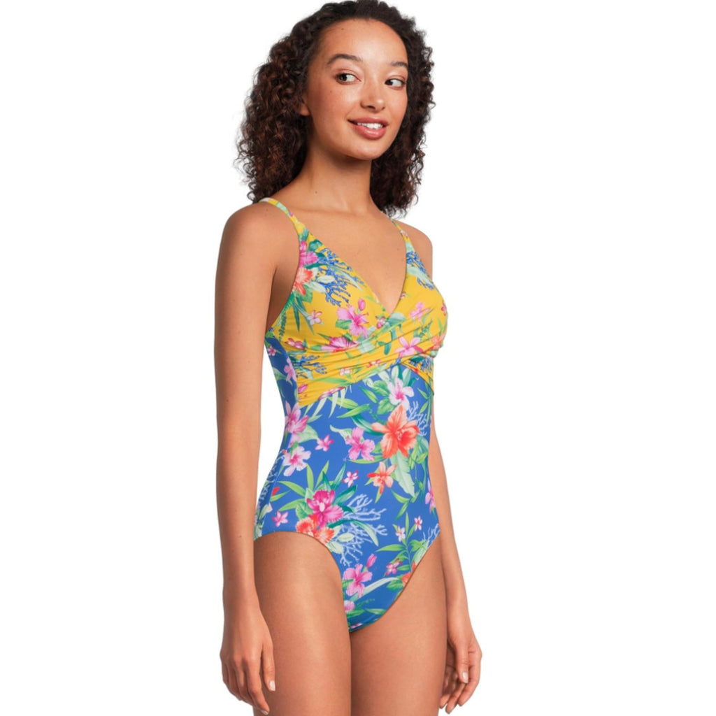 TOMMY BAHAMA Womens Isola Vita One-Piece Swimsuit Size 16 Yellow Blue Floral NWT