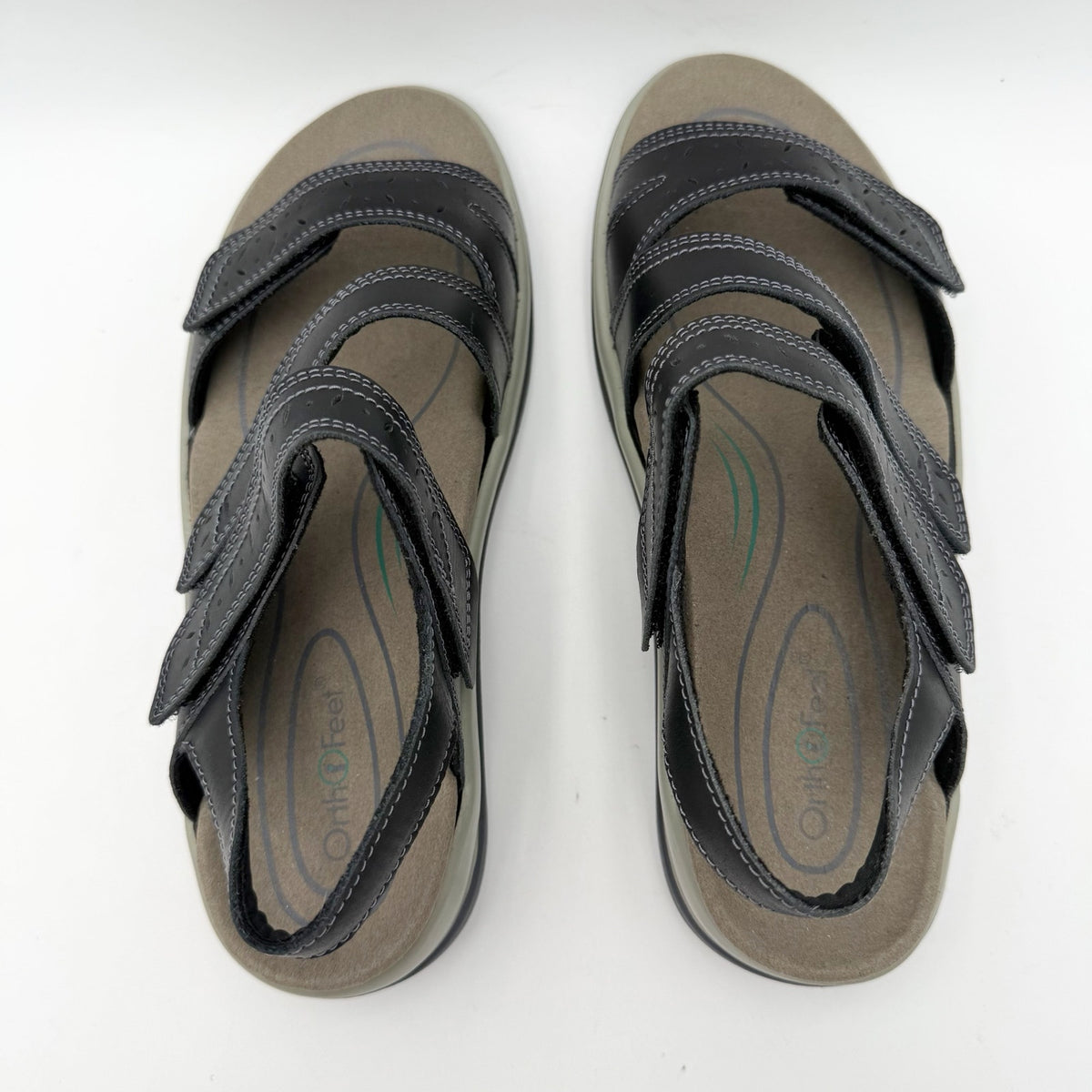 OrthoFeet Womens Naxos Sandals Size 8 Wide Black Leather Comfort NIB