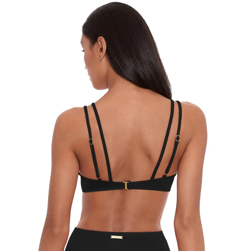 LAUREN RALPH LAUREN Double Strap Twist Bikini Top Size 4 Black Underwire NWT