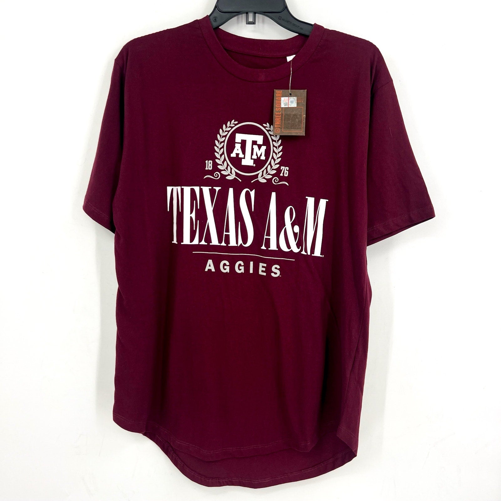THREE SQUARE Womens Texas A&M Text 1876 T-Shirt XL Maroon Red Short Sleeve NWT