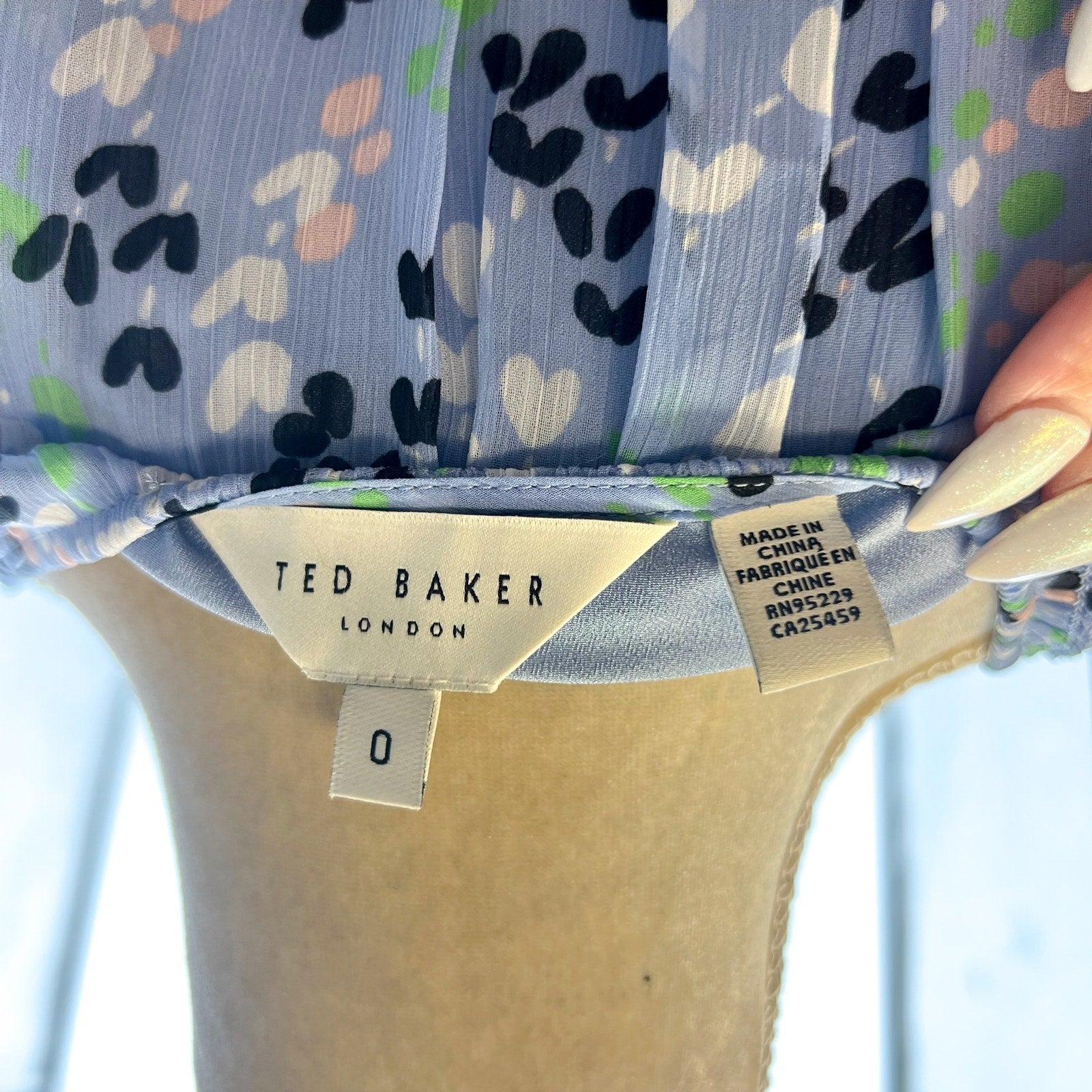 TED BAKER Womens Blakeli Floral Dress TED 0 US 2 Blue Smocked Puff Sleeve NWOT