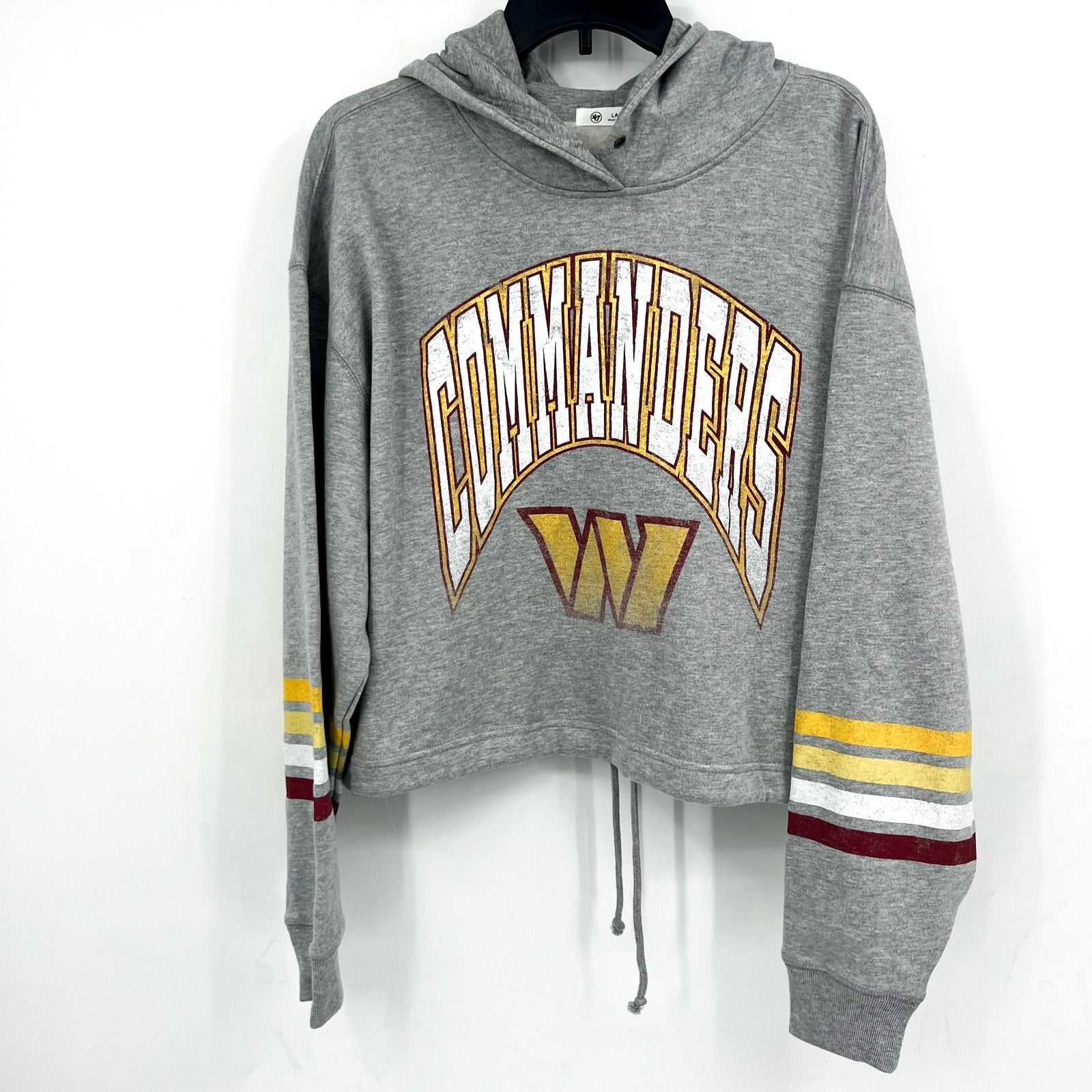 '47 Brand Womens Washington Commanders Crop Hoodie Large Gray Sweatshirt NWT