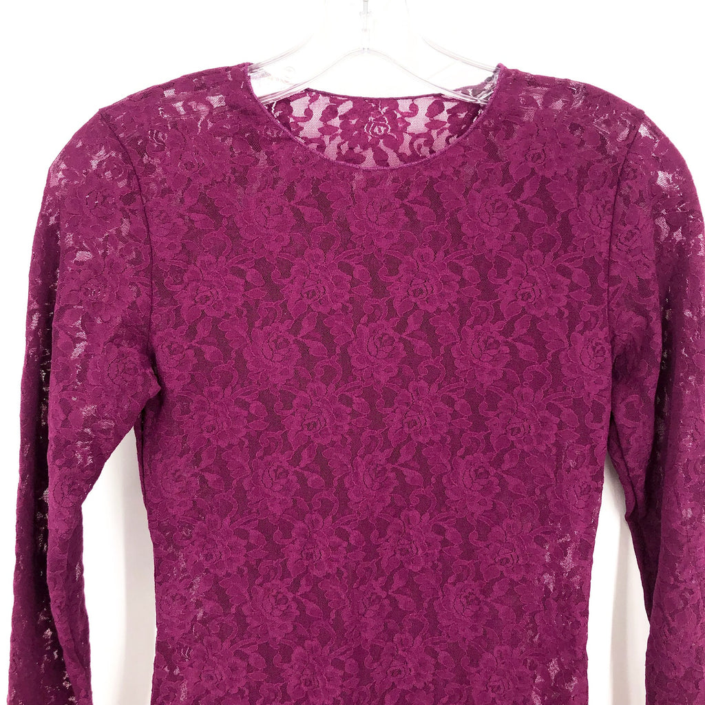 HANKY PANKY Women's Signature Lace Top Small Sugar Plum Unlined Long Sleeve NWT