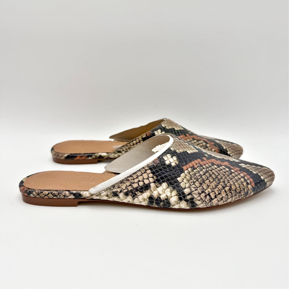 Madewell Womens Remi Mules Size 6 M Brown Leather Snake Print Slide Flats NIB