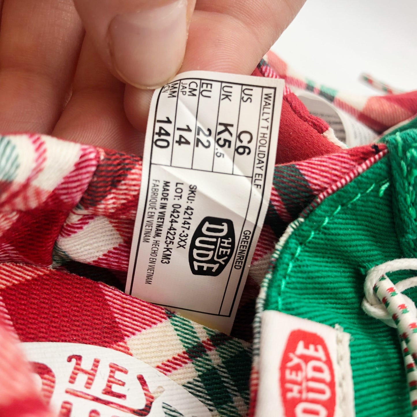 Hey Dude Boys Wally Holiday Elf Slip-On Casual Shoes Size 6 Green Red NWOB