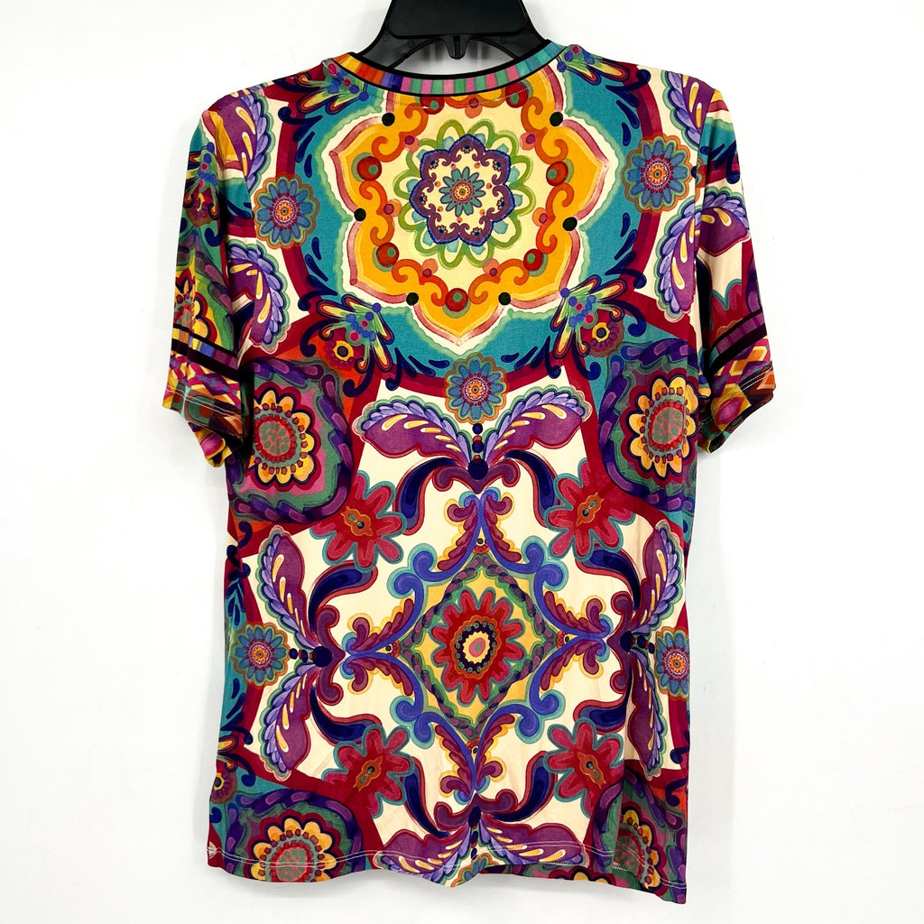 JOHNNY WAS The Janie Favorite Top Large Multi Mcanna Scarf Short Sleeve NWT