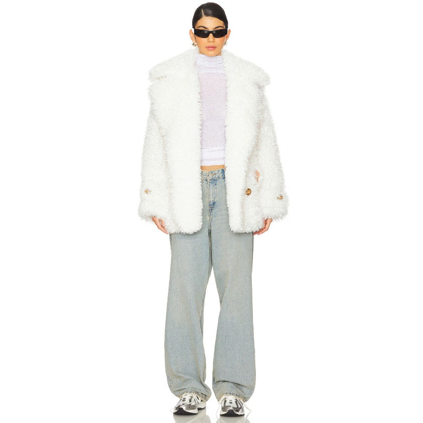 Free People Womens Sophie Faux Fur Peacoat Medium White NWT