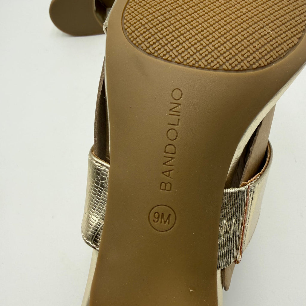 Bandolino Womens Merring Block Heel Slide Sandals Size 9 Gold Lizard NIB