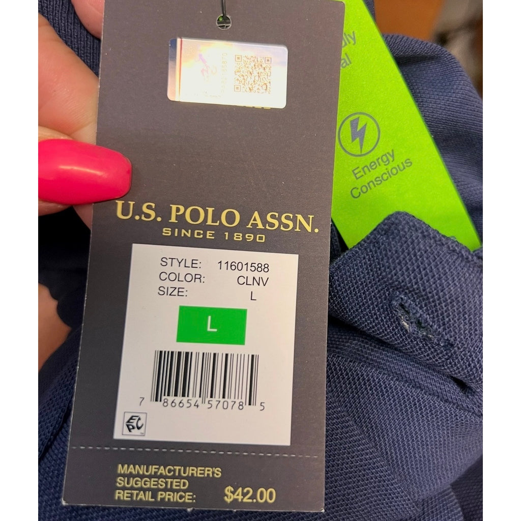 U.S. POLO ASSN. Men's Solid Pique Polo Shirt Large Classic Navy Blue Logo NWT