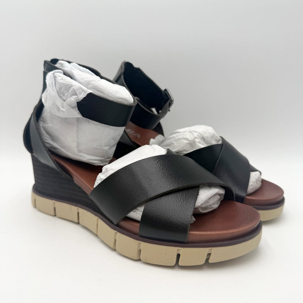 MIA Womens Lauri Platform Wedge Sandals Size 6.5 M Black Vegan Leather NWOB