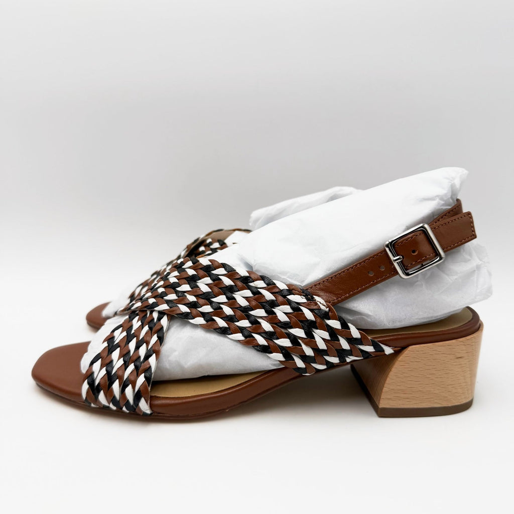 Vaneli Womens Cadmus Woven Slingback Sandals Size 7 Brown Block Heel NIB