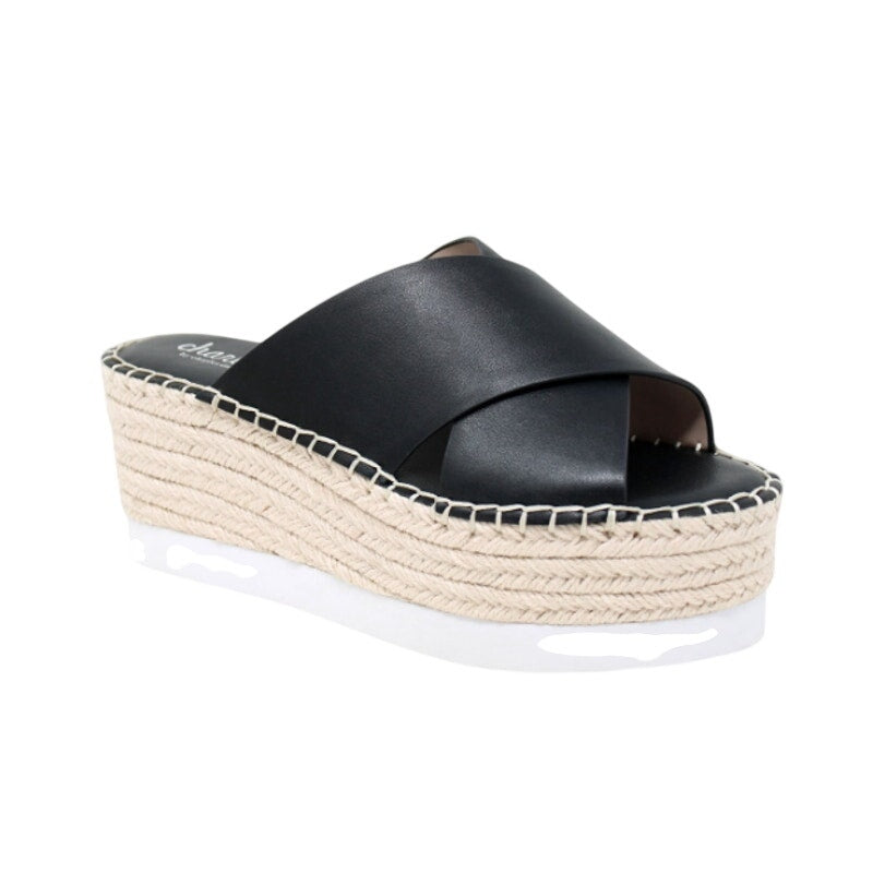 Charles David Womens Santana Wedge Sandals Size 8.5 M Black Platform Slides NWOB