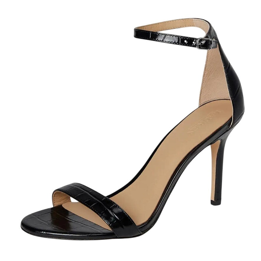 Ralph Lauren Womens Allie Heel Sandals US 8 Black Crocodile-Embossed Leather NIB