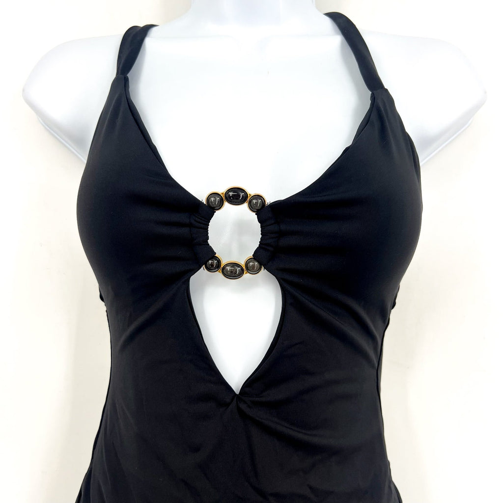 BECCA Women's Marble Canyon Ring One-Piece Swimsuit Small Black Cut Out NWT