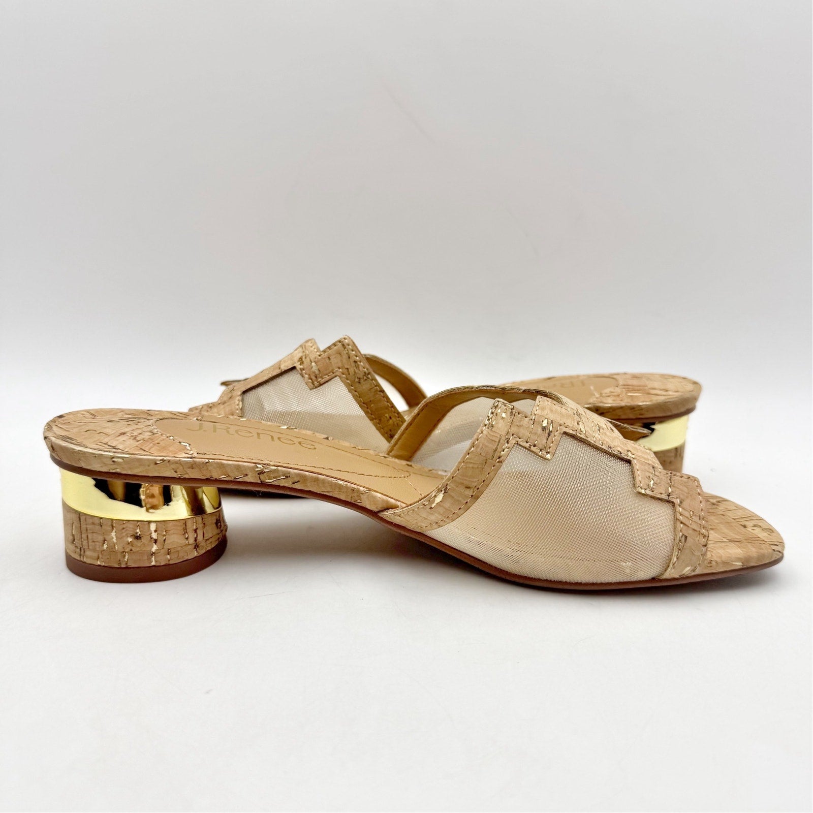 J. Renee Womens Amorra Heeled Sandals US 7.5 M Natural Gold NWOB