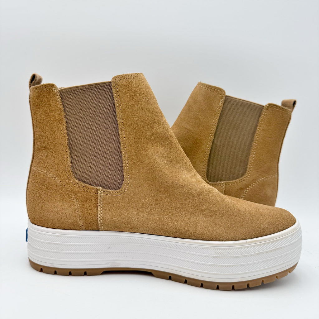 KEDS Womens The Platform Chelsea Boots Size 6.5 Brown Tan Suede NWOB