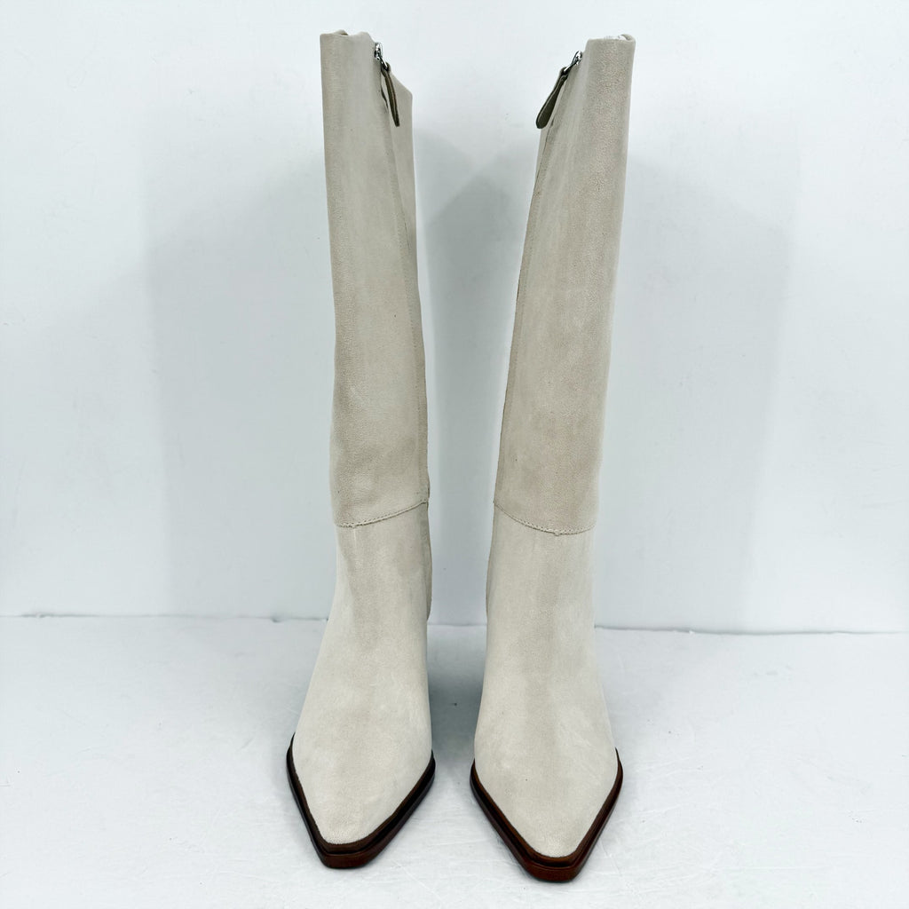 Franco Sarto Womens Jasmine Knee High Boots Size 8.5 Winter White Suede NIB