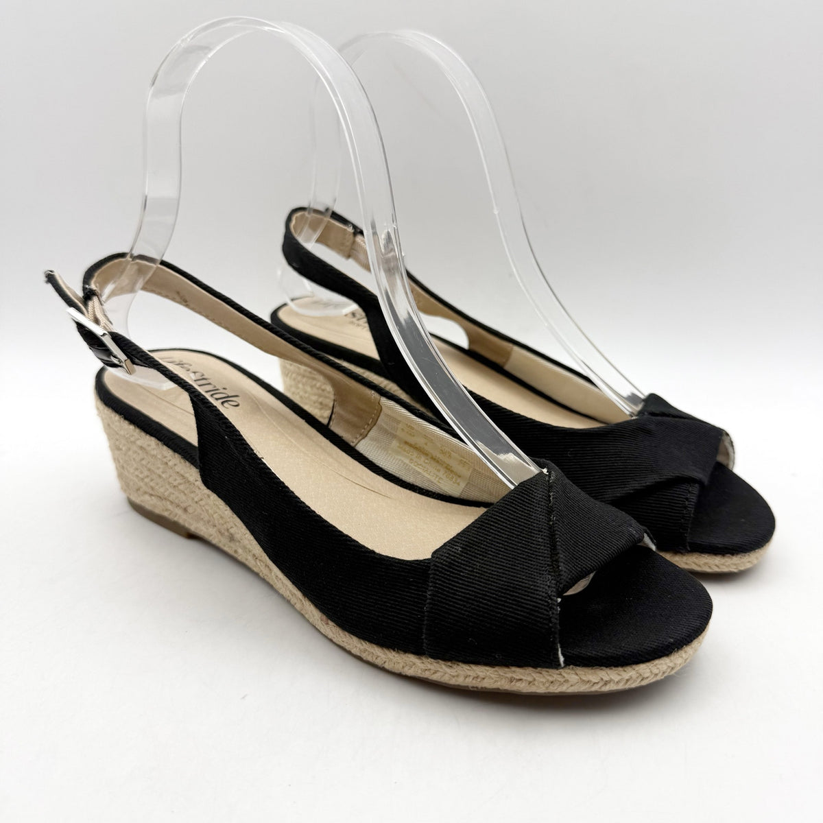 LifeStride Womens Socialite Wedge Sandals Size 6.5 M EU 36.5 Black Canvas NWOB