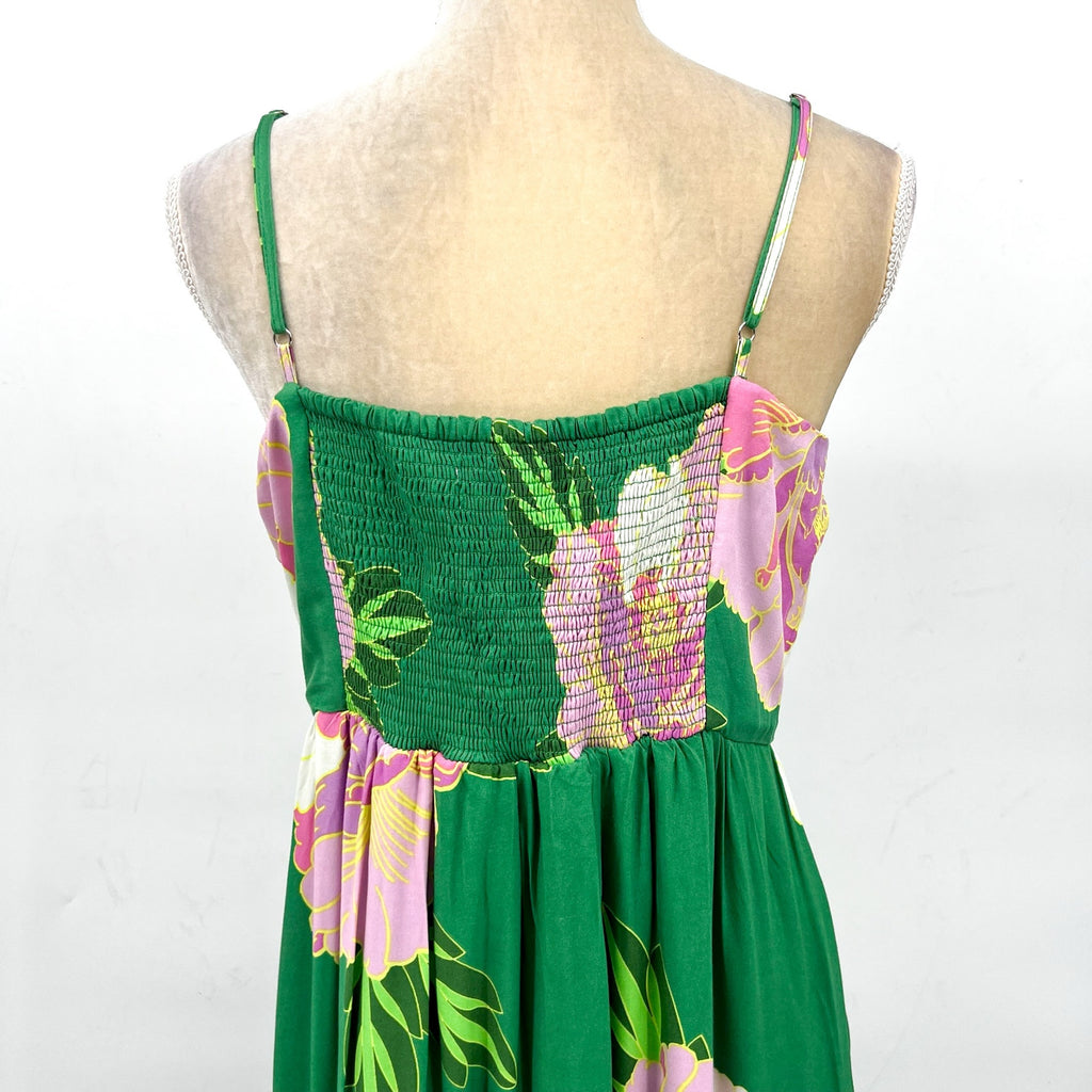 CECE Floral Tiered Maxi Dress Medium Green Peony Blossom Ruffle-Front NWT