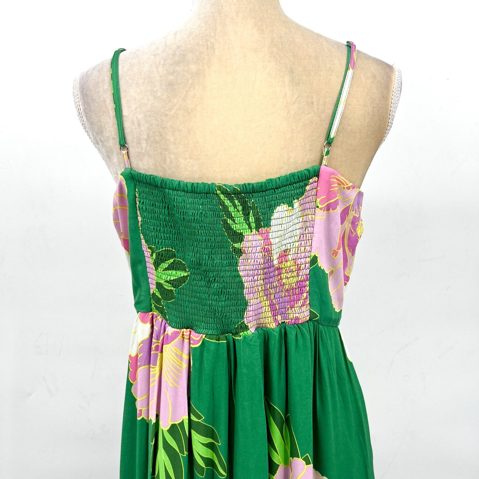 CECE Floral Tiered Maxi Dress Medium Green Peony Blossom Ruffle-Front NWT