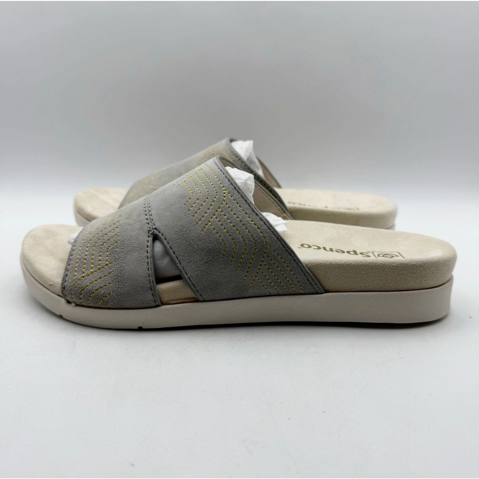 Spenco Womens Twilight Ellie Slide Sandals US 11 WIDE EU 41.5 Grey Leather NIB