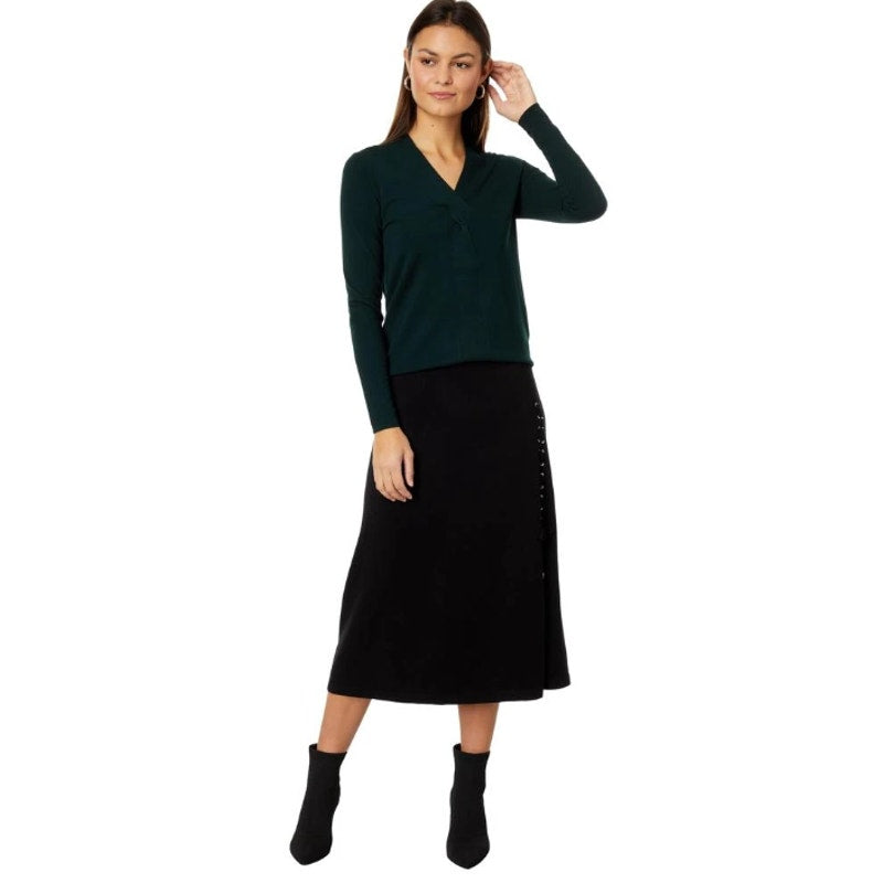 ELLIOTT LAUREN Womens Marella Fitted Sweater Large Evergreen Twist Detail NWT