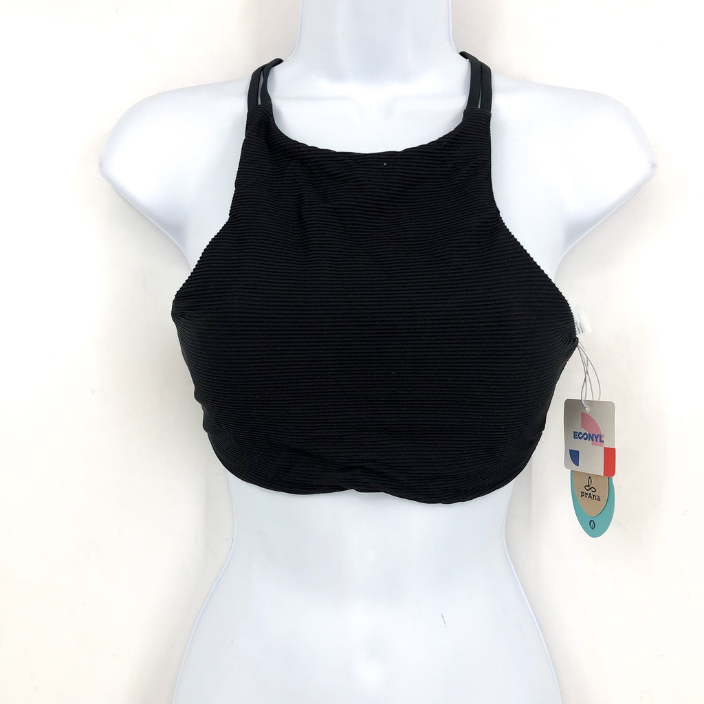 PRANA Women's Onyx Bay Bikini Top Small Black Ottoman High Neck Ribbed NWT