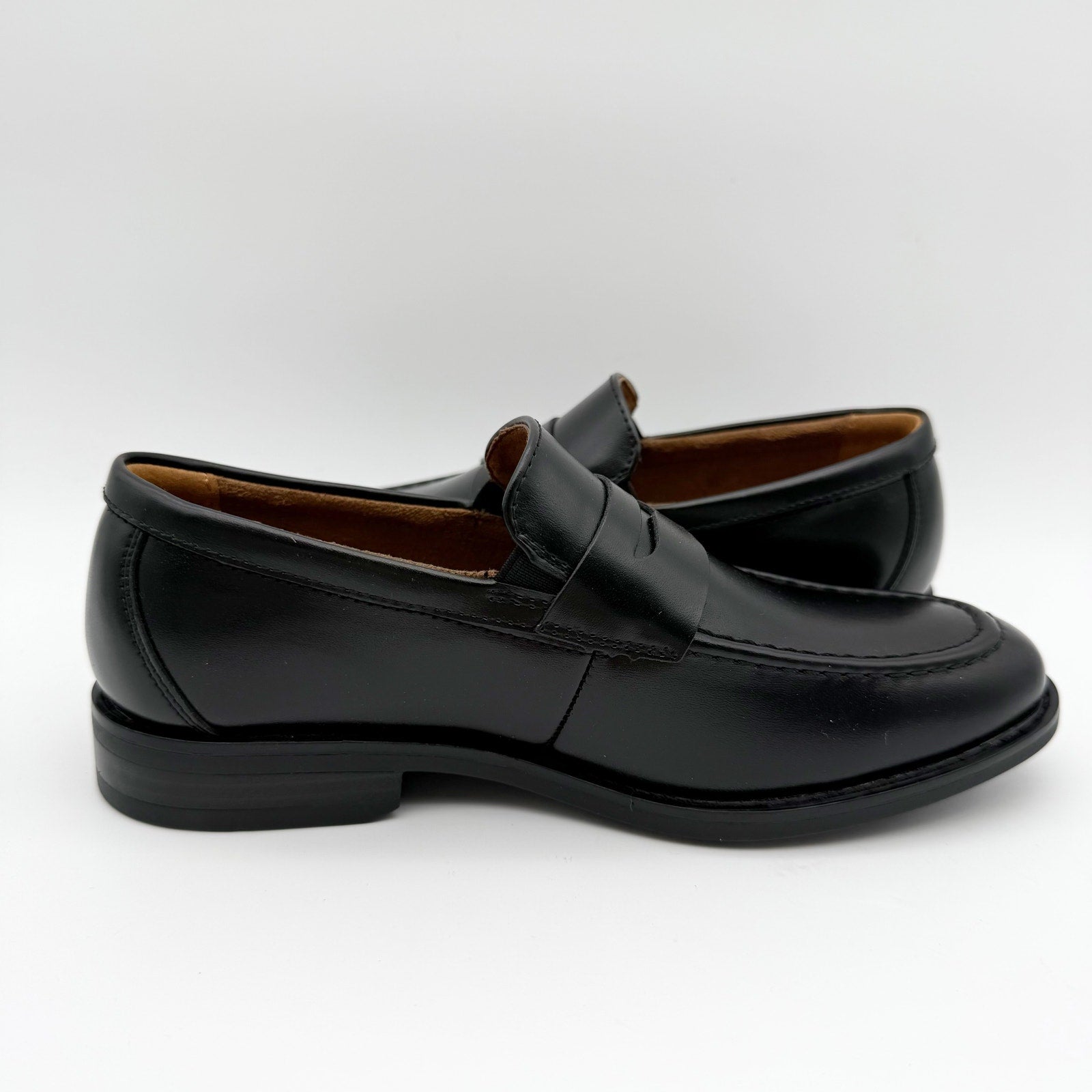 Florsheim Kids Boys Rucci Moc Toe Penny Loafers US 1.5 M Black Leather NIB