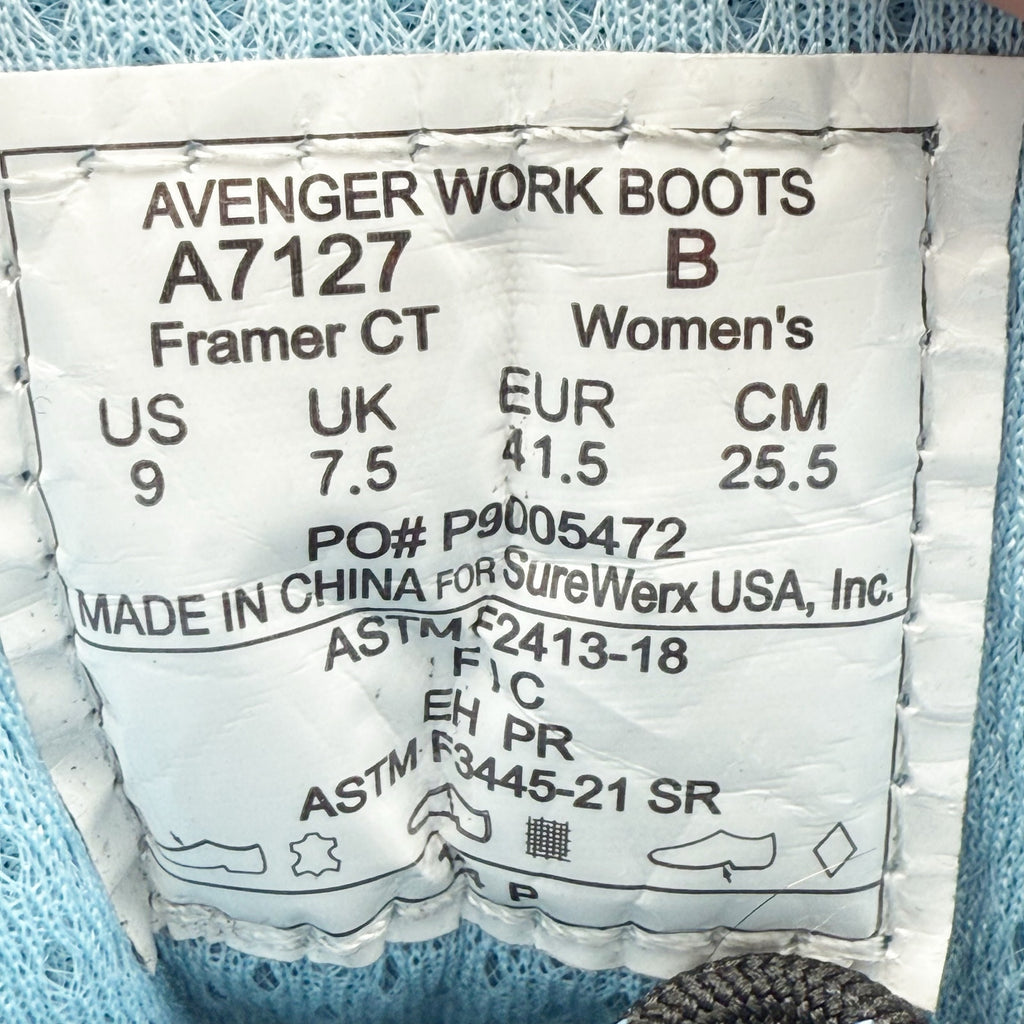 Avenger Womens Framer A7127 CT Work Boots Size 9 B Black Leather Waterproof NIB
